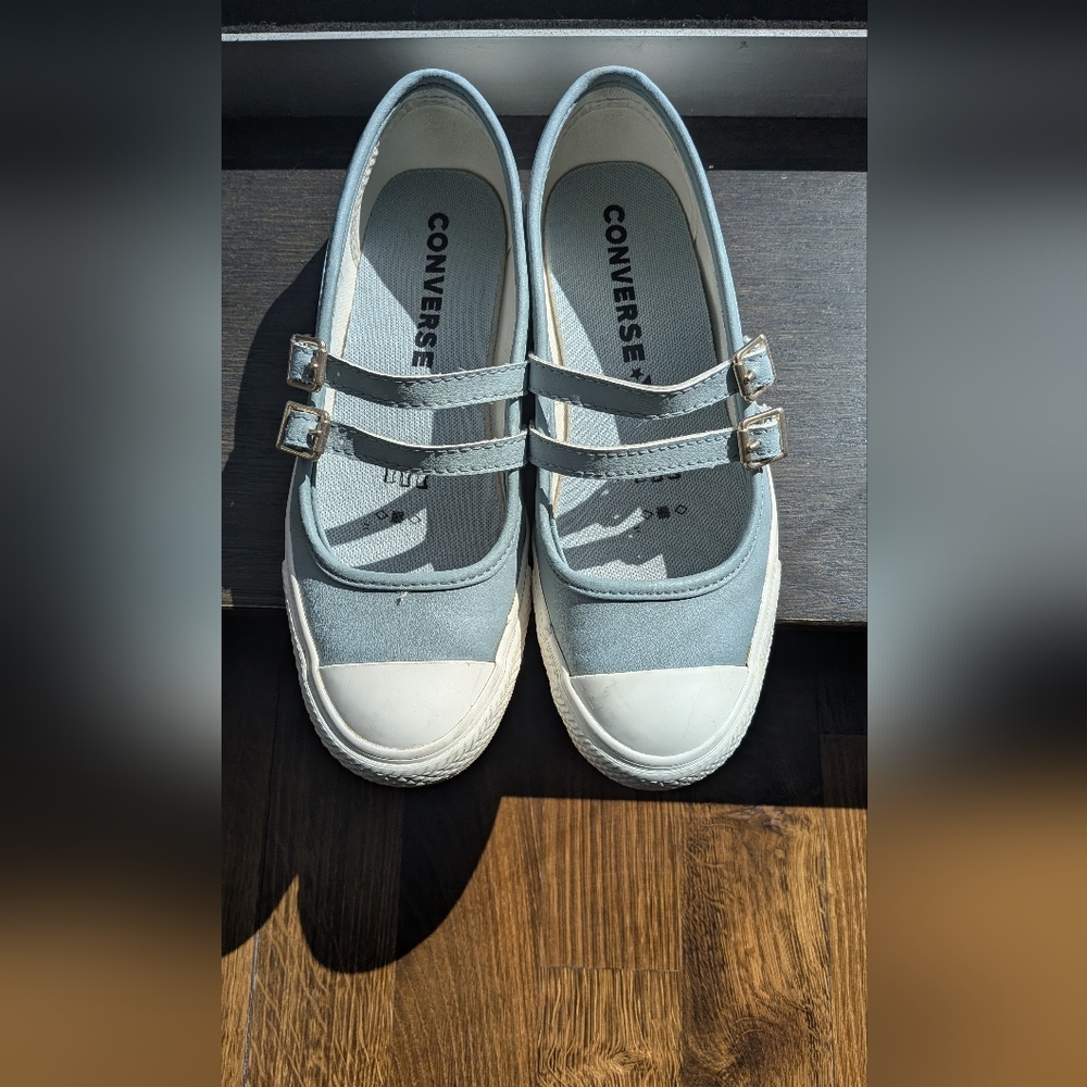 Converse Women's Mary Jane Double-Strap Sneakers in Light Blue and White